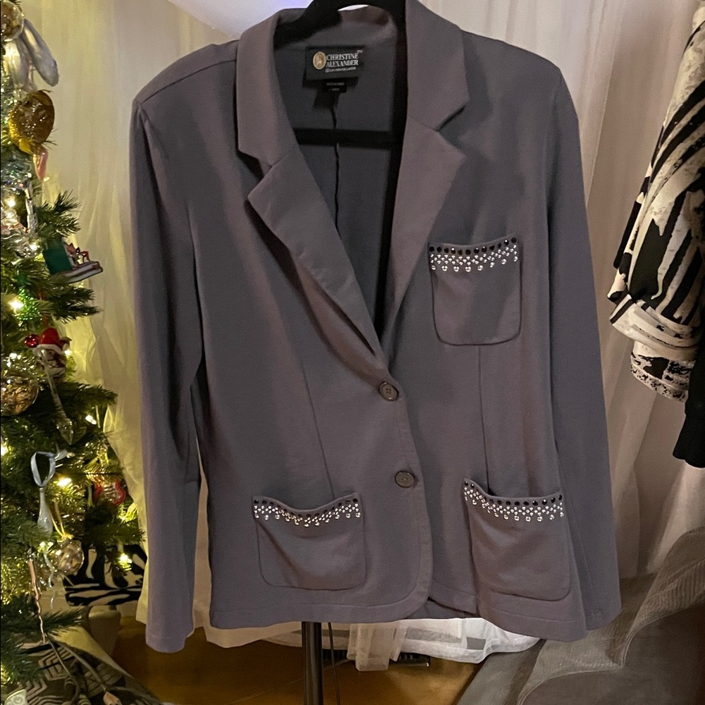 Christine Alexander Gray Blazer with Swarowski Embellished Pockets